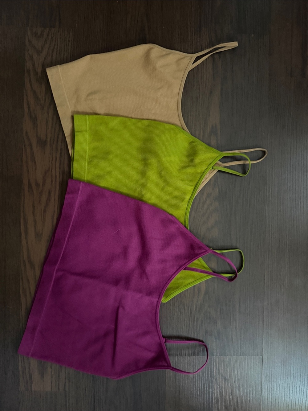 3-Pack Women's Ribbed Cropped Cami Tanks - Beige, Lime, Magenta